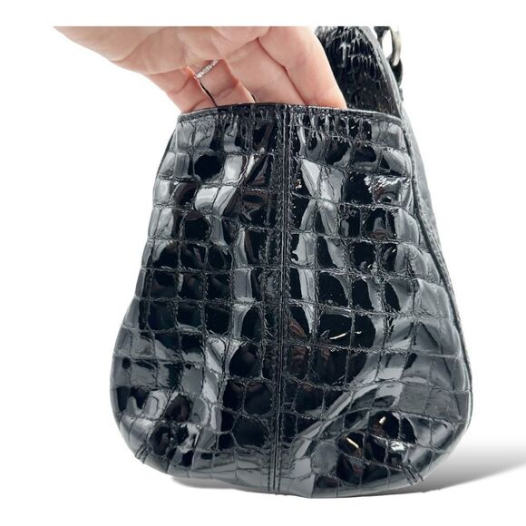 COLE HAAN XL Black Reptile Embossed Patent Leather Tote Bag - Picture 6 of 16